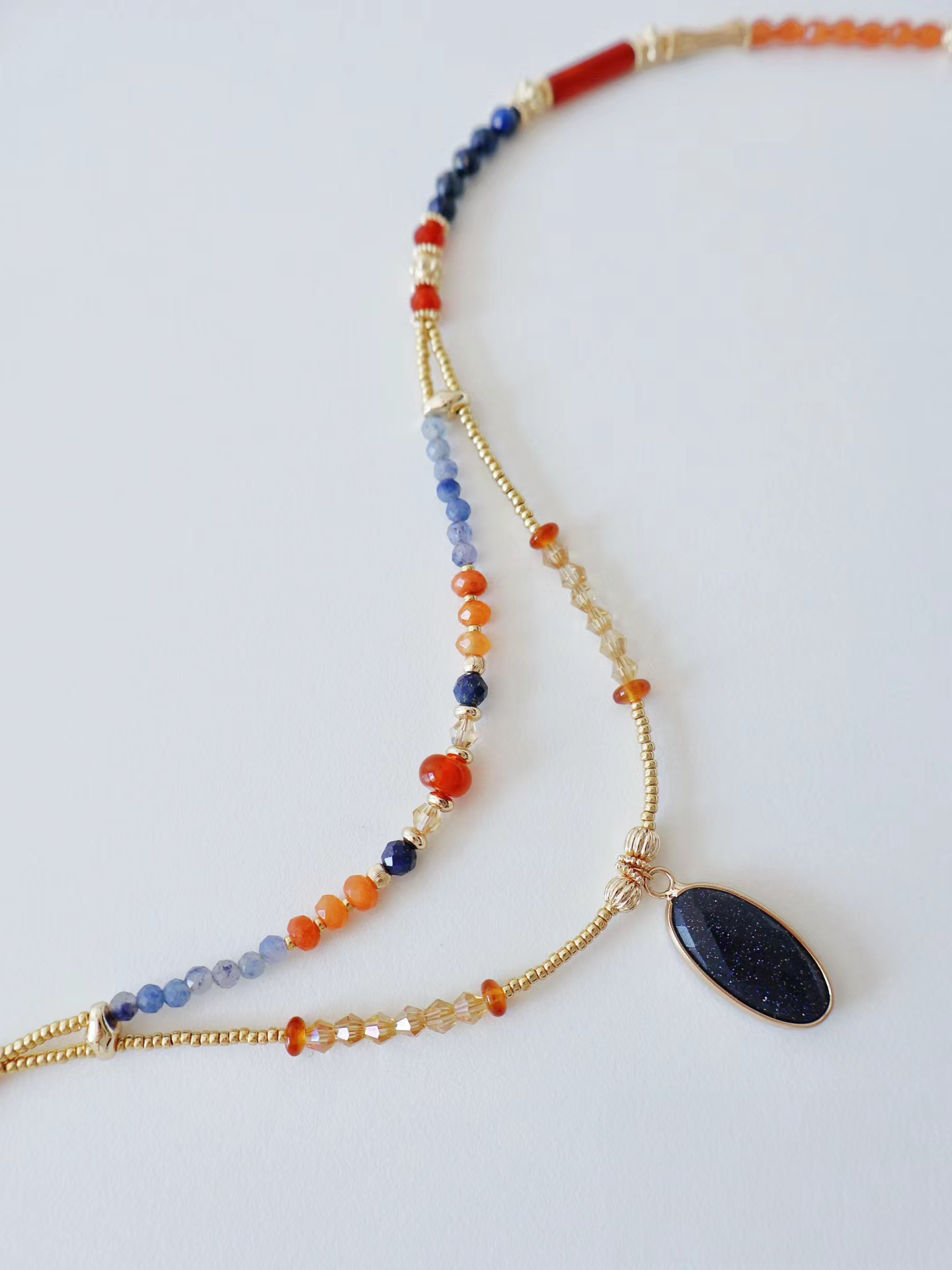 Lapis Lazuli, Blue sandstone, red agate, Kyanite, Gold vermeil on silver, Cat's eye, Bead 2025 fashion jewelry