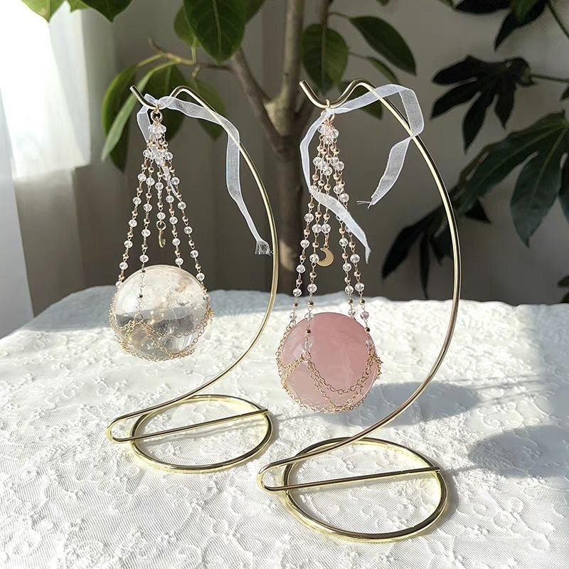 Elegant Crystal Sphere Hanger with Delicate Ribbon Accents