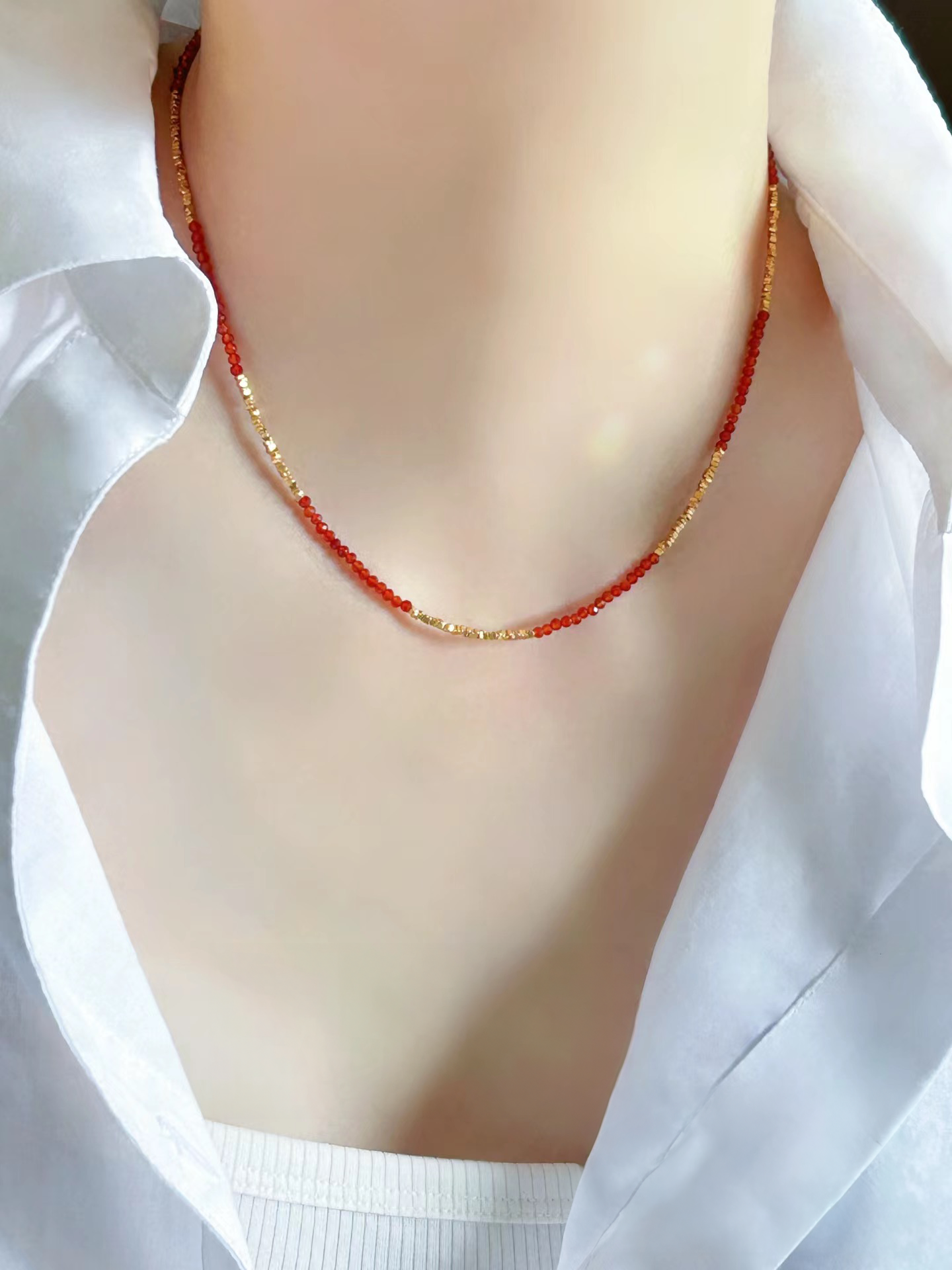 Red agate, 22K gold plating,925ssterling silver