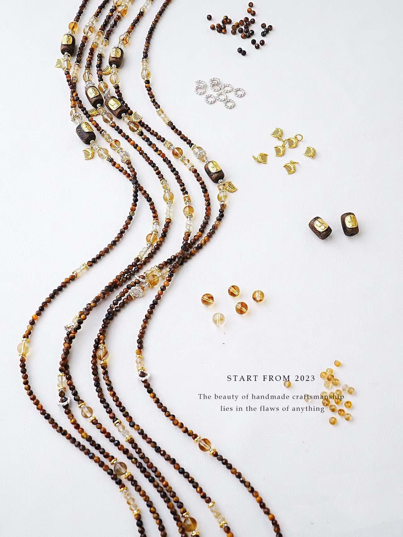 tiger's eye stone necklace, tiger's eye stone bracelet, citrine handmade jewelry