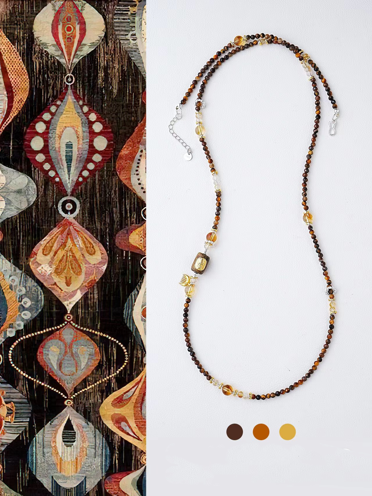 tiger's eye stone necklace, tiger's eye stone bracelet, citrine handmade jewelry