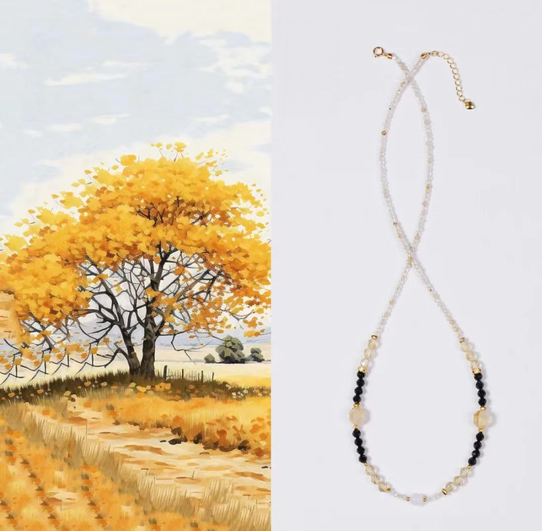 Glimmering Sunburst Citrine & Black Spinel Necklace