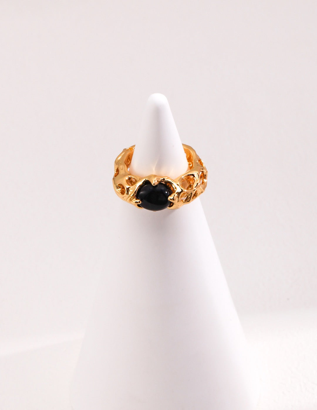 Midnight Glimmer Adjustable Black Agate Ring