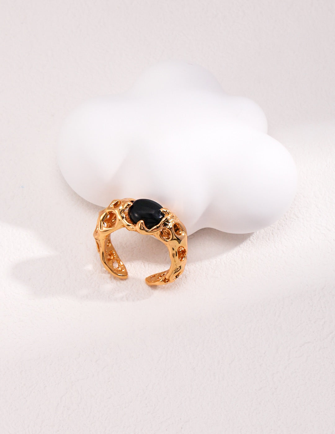 Midnight Glimmer Adjustable Black Agate Ring