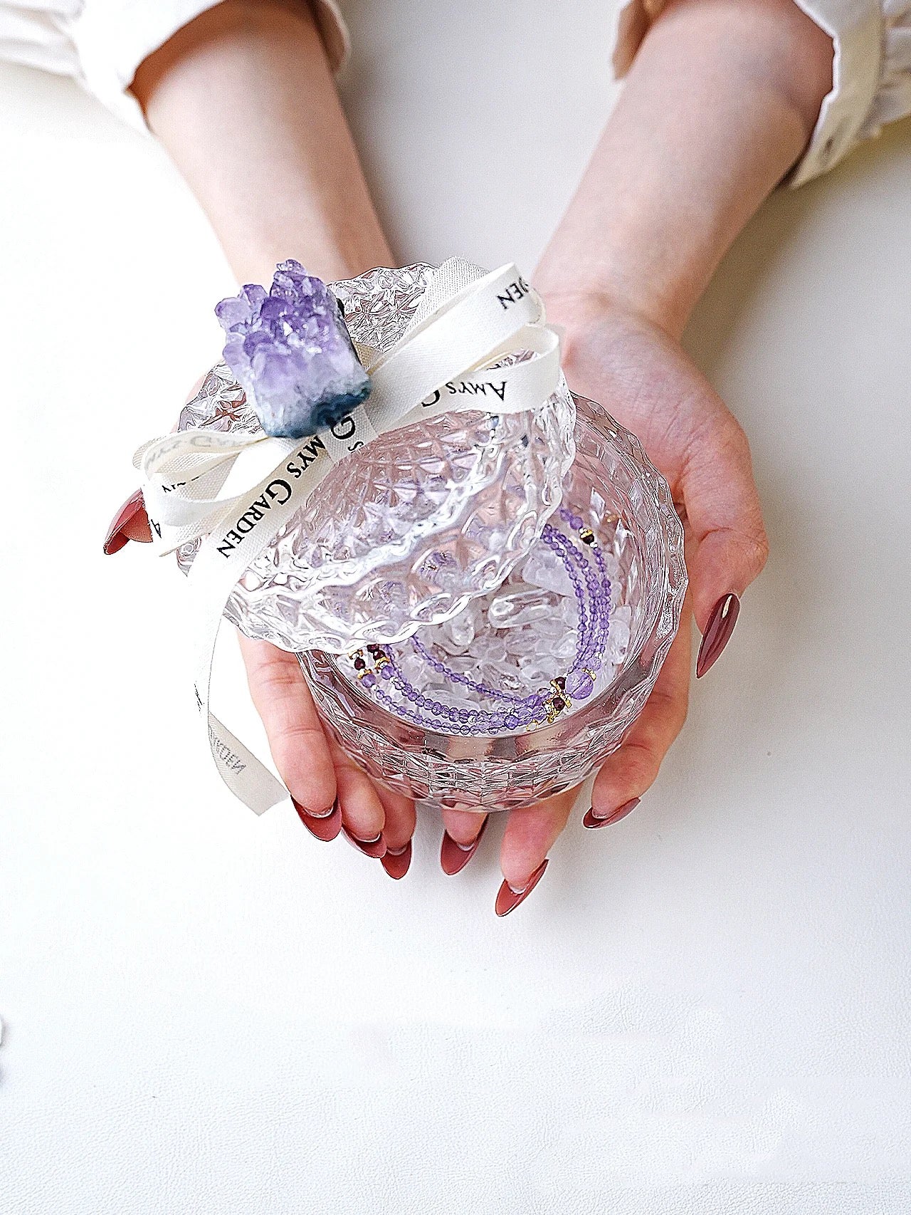 Amethyst  crystal diamond faceted jar