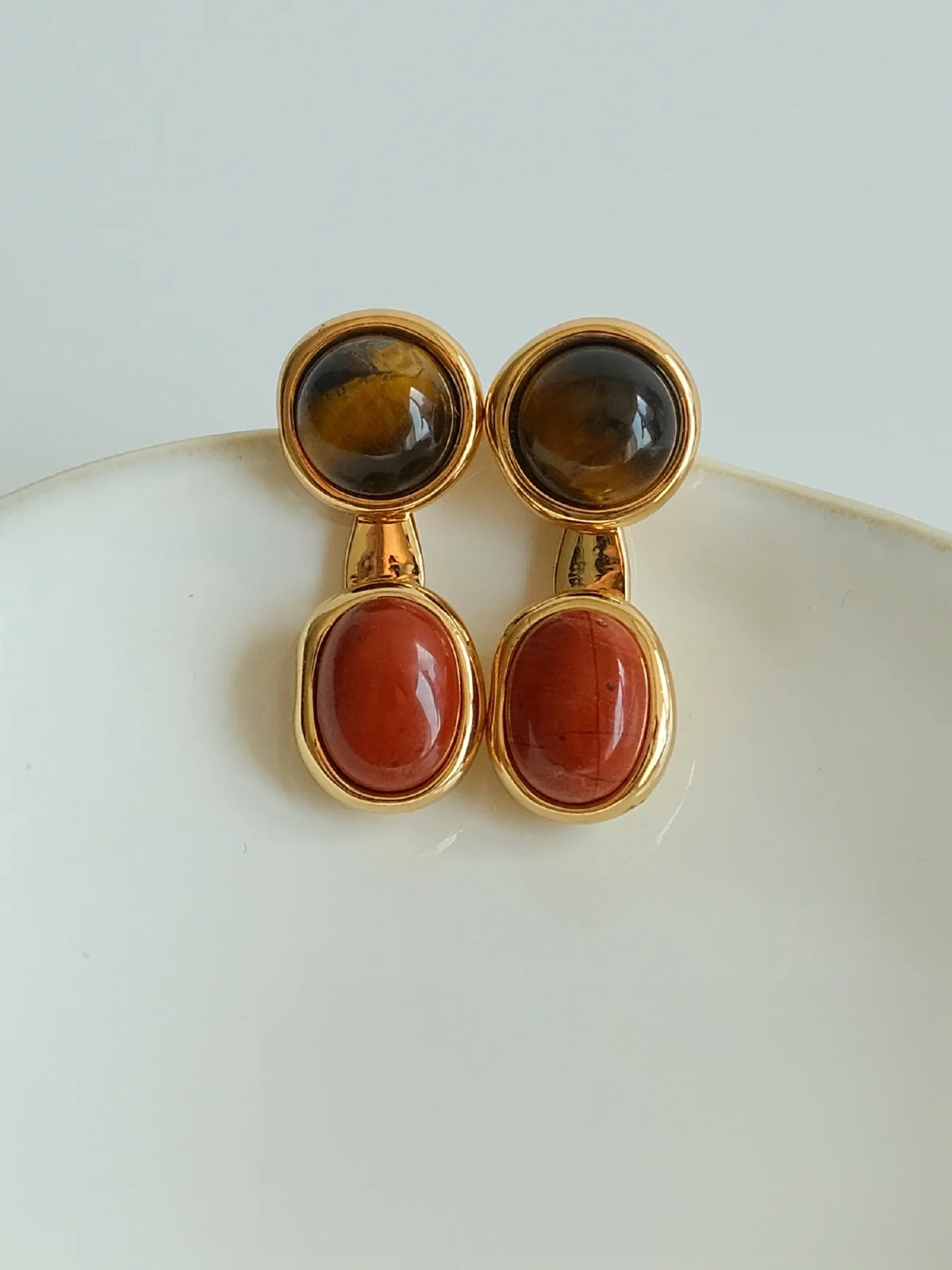 Versatile Tiger's Eye & Agate Earrings Vintage