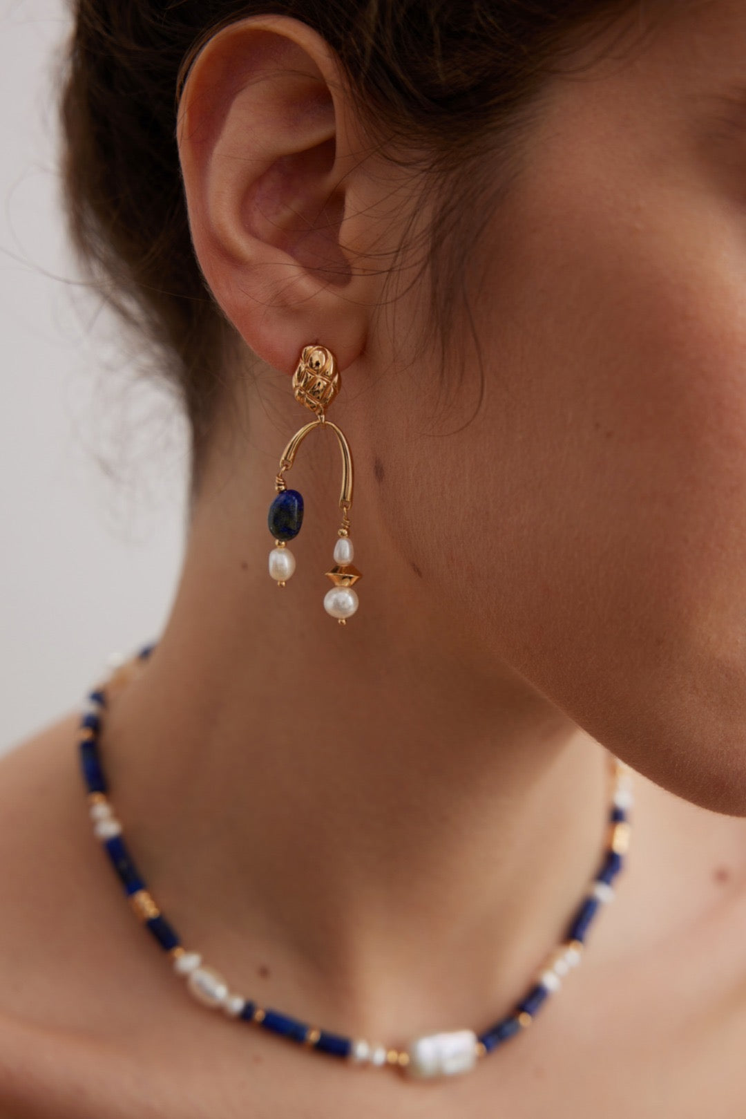 Lapis Lazuli and Baroque Pearl Earrings