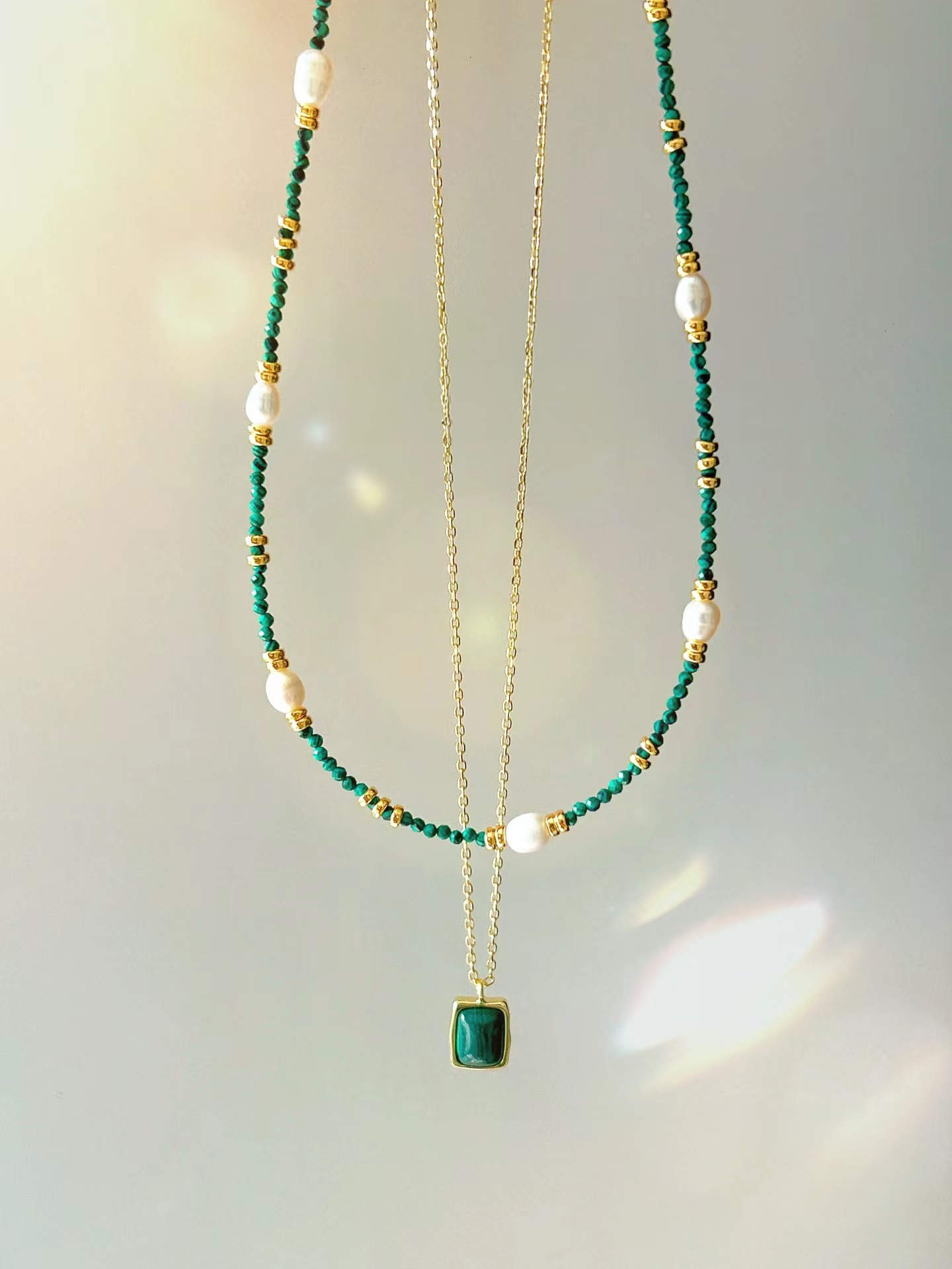 Verdant Luster Malachite Pearl Necklace